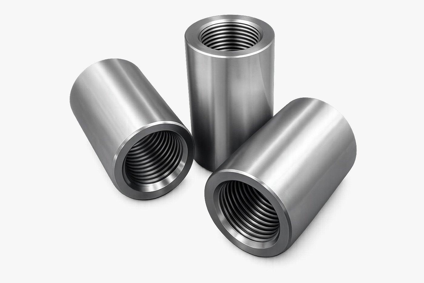 Three parallel-threaded rebar couplers